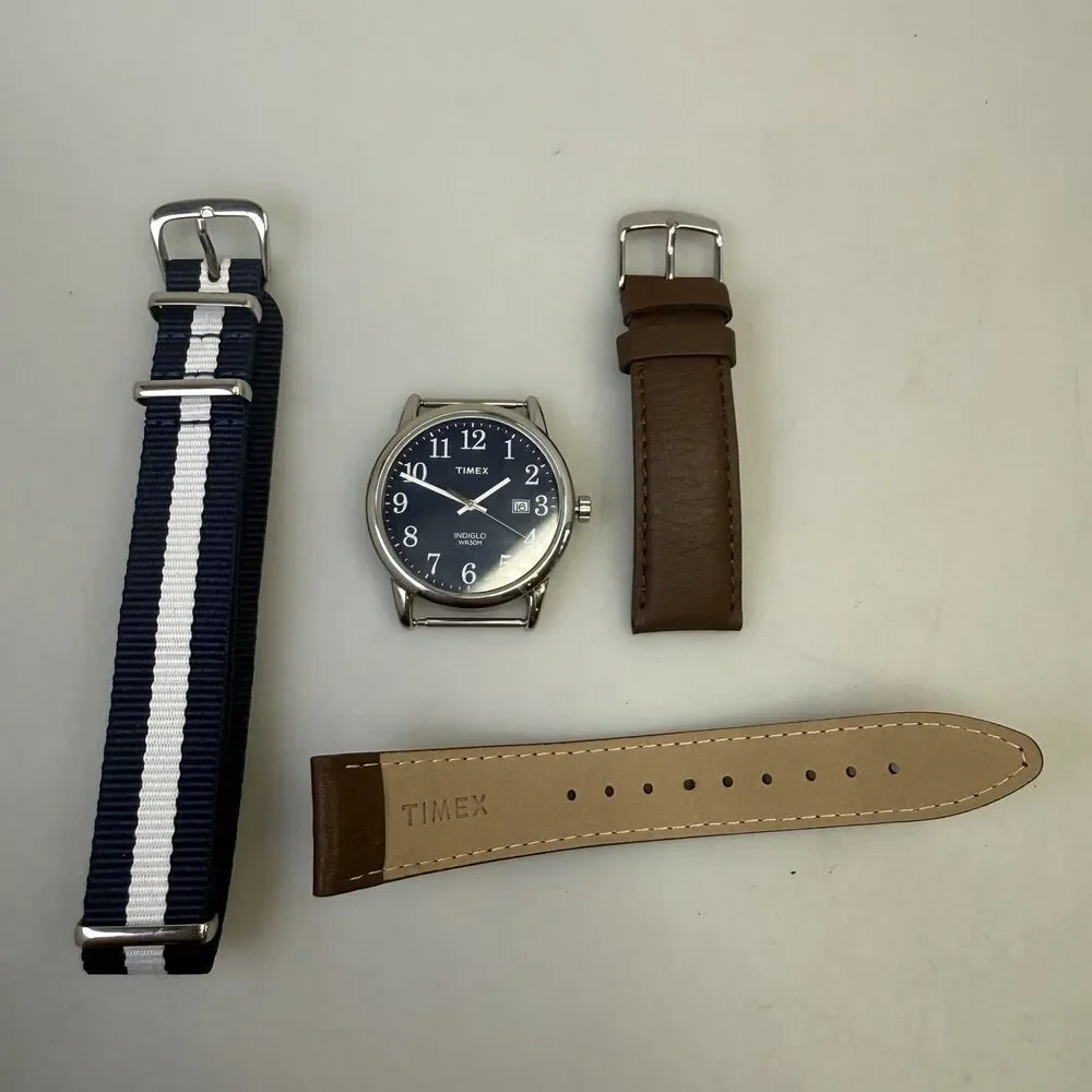 TIMEX TW2P75900 Indiglo Easy Reader Analog Men's Watch 38mm Blue Striped NEW